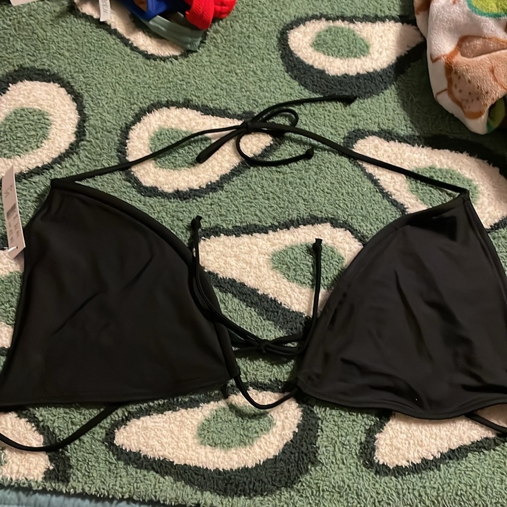 NWT J.Crew Perfect String Triangle Bikini Top Size 2X Black Swim Beach